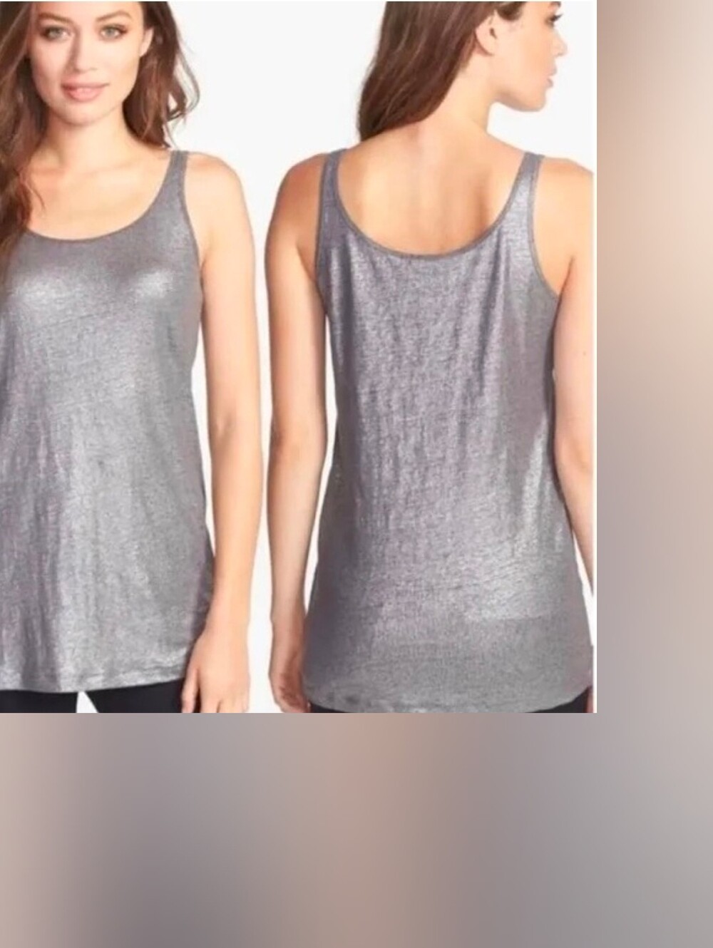 Eileen Fisher Organic Linen Tank Top Gray Metallic Shimmer Large